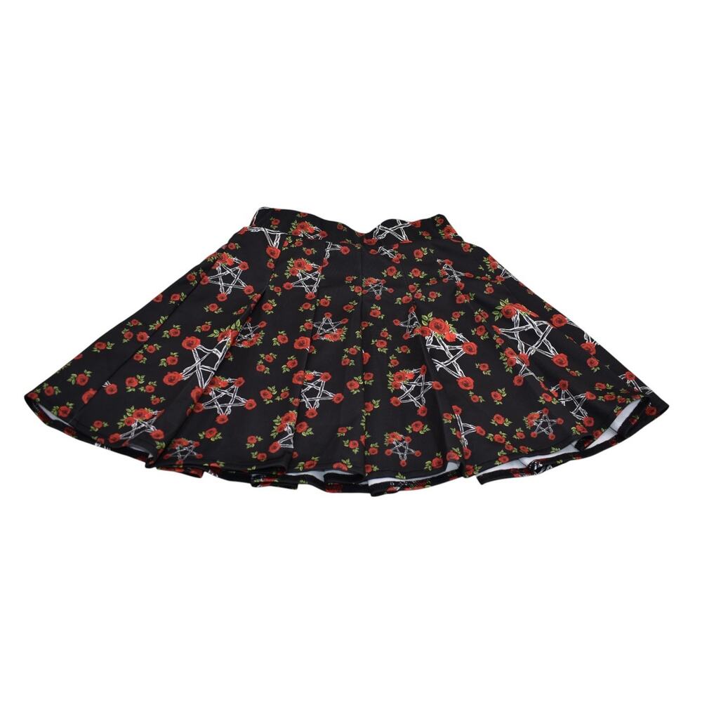 SPENCERS BODY RAGE Black Pleated Schoolgirl Goth Skirt Pentagram Rose Small